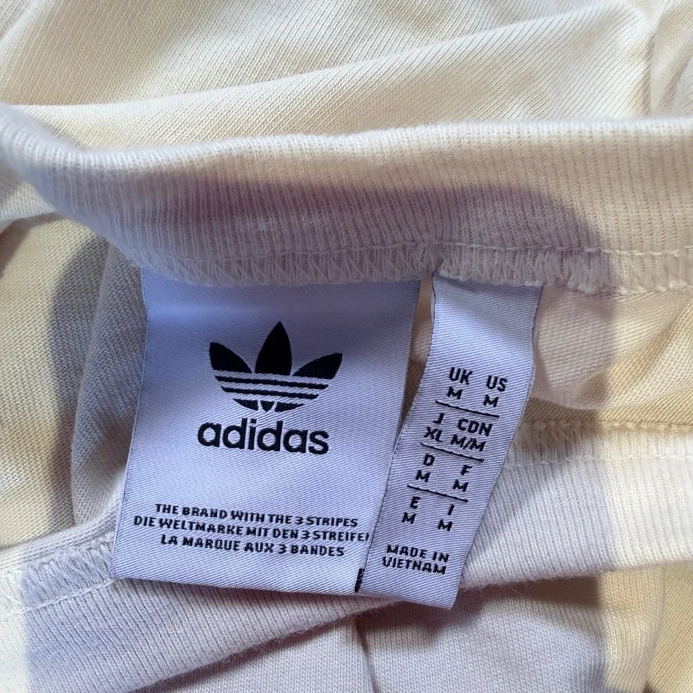 Adidas Long Sleeve Shirt Medium Beige 3-Stripe Drop Shoulder HS1525